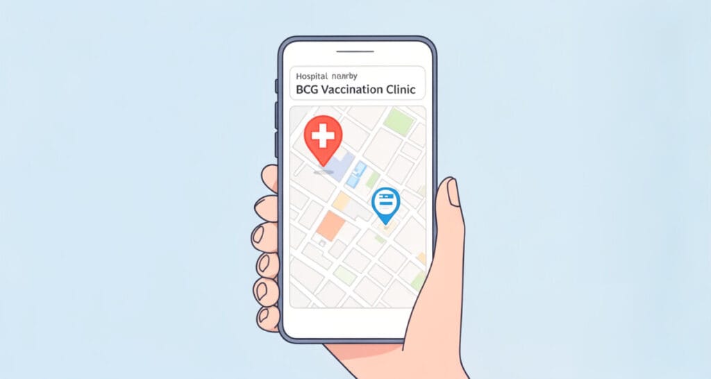 질병관리청 예방접종 도우미에서 BCG 피내용 접종 병원 검색하는 모습
